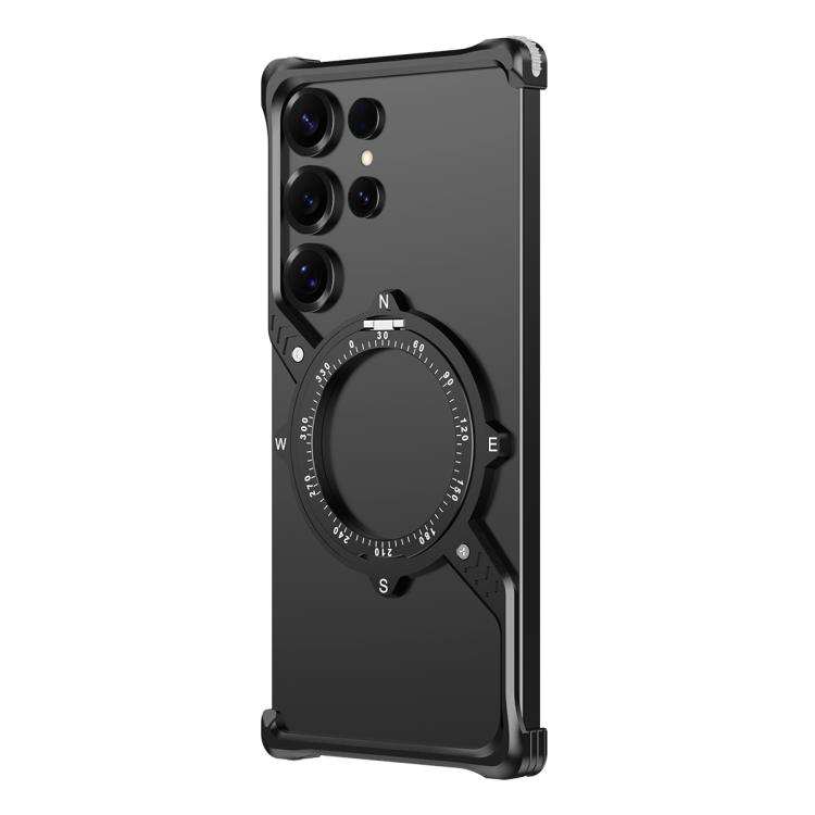 

For Samsung Galaxy S25 Ultra 5G S Shaped 360 Holder Airbag Frameless MagSafe Metal Phone Case(Black)