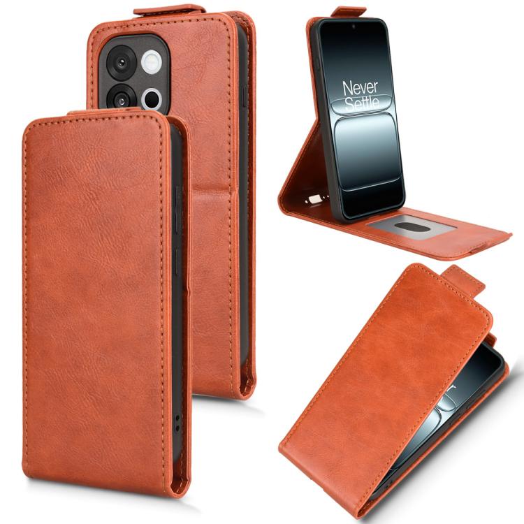 

For OnePlus 13T Magnetic Vertical Flip Leather Phone Case with Buckle(Brown)