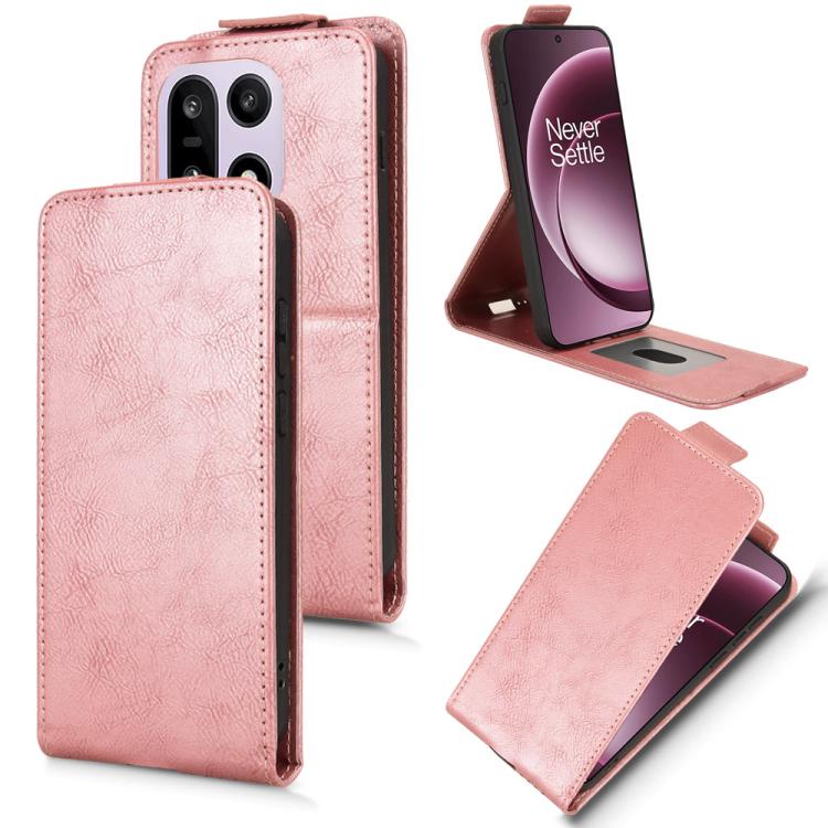

For OnePlus 15 Magnetic Vertical Flip Leather Phone Case with Buckle(Rose Gold)