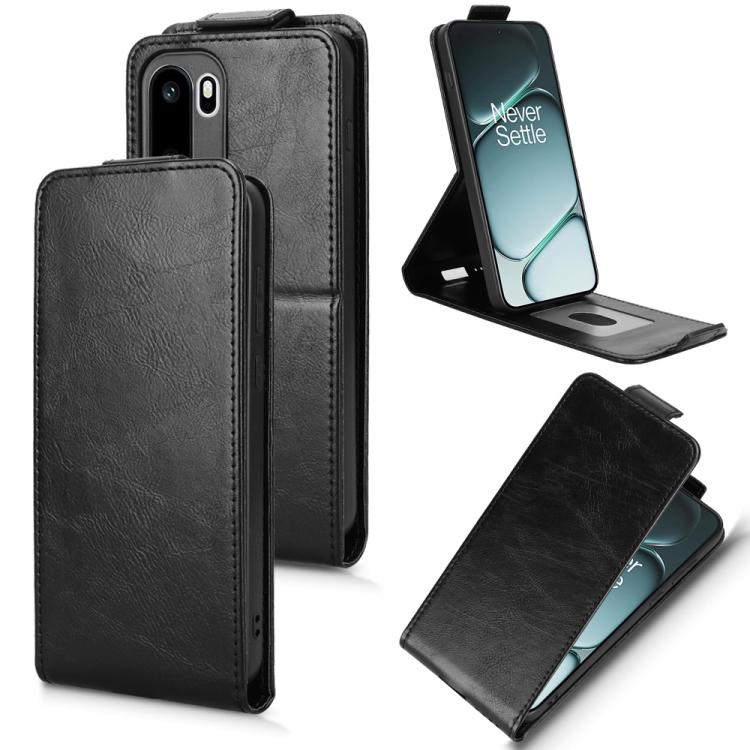 

For OnePlus 15R / Ace 6 Magnetic Vertical Flip Leather Phone Case with Buckle(Black)