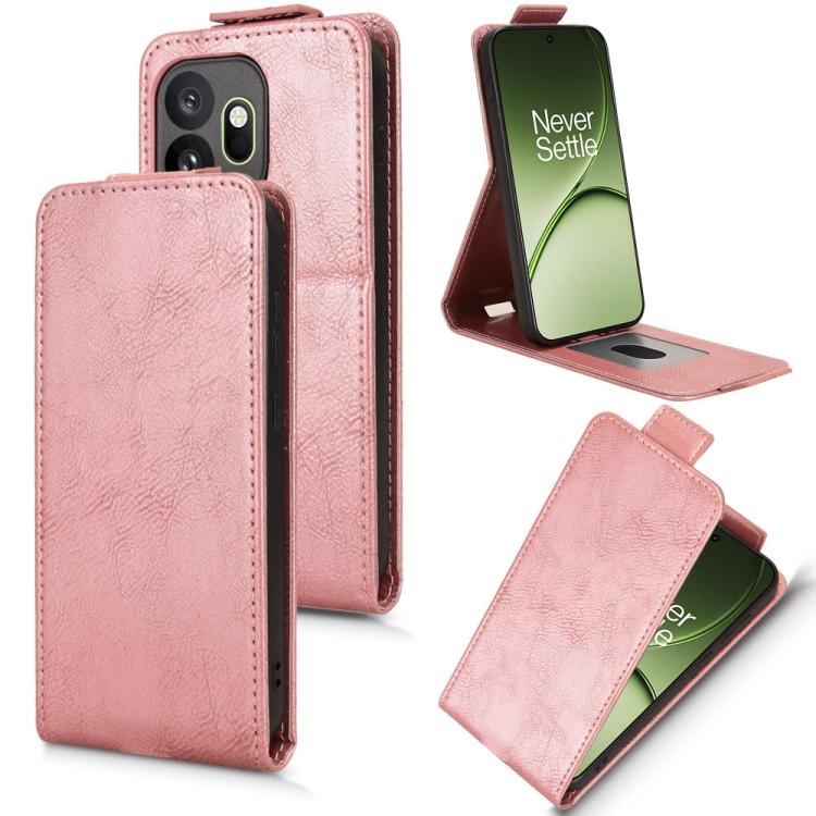 For OnePlus 15T Magnetic Vertical Flip Leather Phone Case with Buckle(Rose Gold)