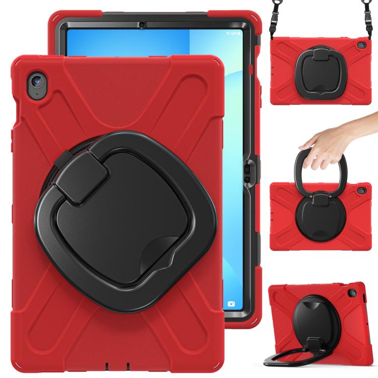 

For Samsung Galaxy Tab S10 FE+ Silicone Hybrid PC Tablet Case with Holder & Shoulder Strap(Red)