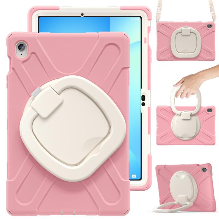 

For Samsung Galaxy Tab S10 FE+ Silicone Hybrid PC Tablet Case with Holder & Shoulder Strap(Pink)