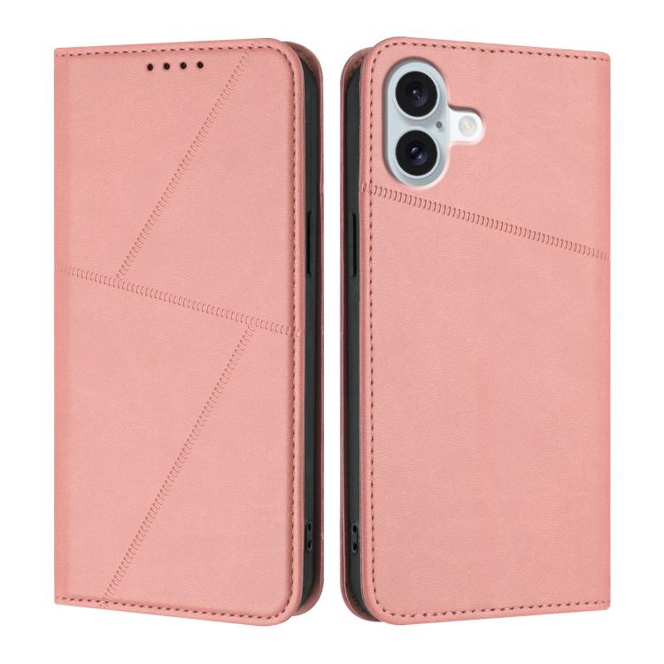 

For iPhone 16 Plus Strong Magnetic Frosted Flip Leather Phone Case(Pink)