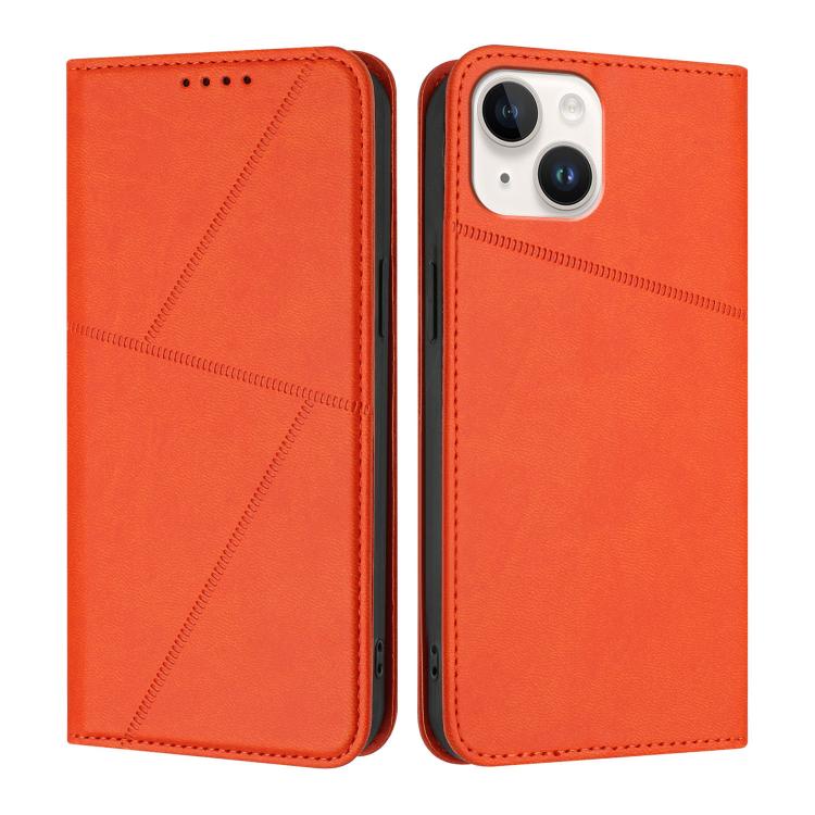 

For iPhone 15 Strong Magnetic Frosted Flip Leather Phone Case(Orange)