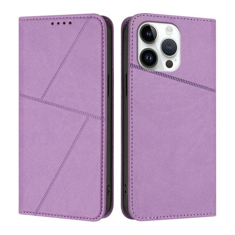 

For iPhone 14 Pro Max Strong Magnetic Frosted Flip Leather Phone Case(Light Purple)