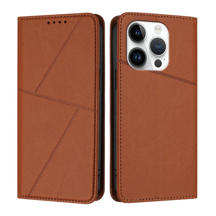 

For iPhone 14 Pro Strong Magnetic Frosted Flip Leather Phone Case(Coffee Color)