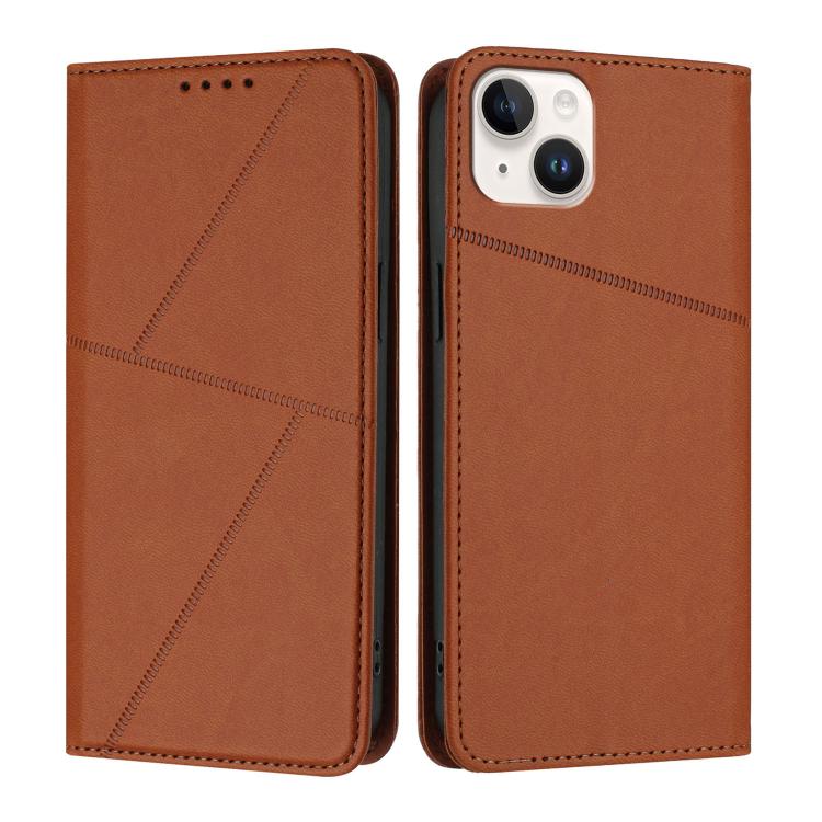 

For iPhone 14 Plus Strong Magnetic Frosted Flip Leather Phone Case(Coffee Color)
