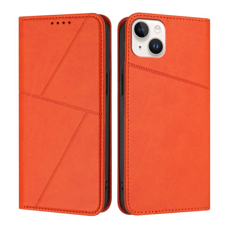 

For iPhone 14 Plus Strong Magnetic Frosted Flip Leather Phone Case(Orange)