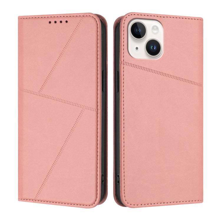 

For iPhone 14 Strong Magnetic Frosted Flip Leather Phone Case(Pink)