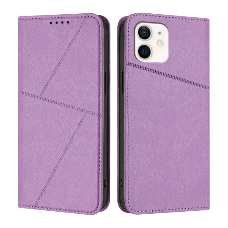 

For iPhone 12 / 12 Pro Strong Magnetic Frosted Flip Leather Phone Case(Light Purple)