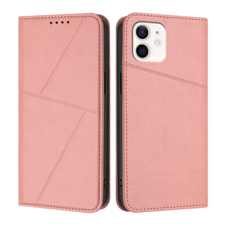 

For iPhone 12 / 12 Pro Strong Magnetic Frosted Flip Leather Phone Case(Pink)
