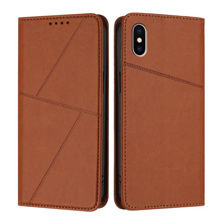 

For iPhone X / XS Strong Magnetic Frosted Flip Leather Phone Case(Coffee Color)