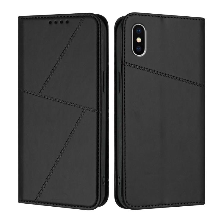 

For iPhone X / XS Strong Magnetic Frosted Flip Leather Phone Case(Black)