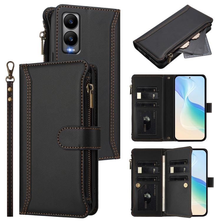 For Cricket Debut S3 Magnetic Closure 9 Card Slots Zipper Leather Case with Hand Strap(Black) For Cricket Debut S3 Magnetic Closure 9 Card Slots Zipper Leather Case with Hand Strap(Black)