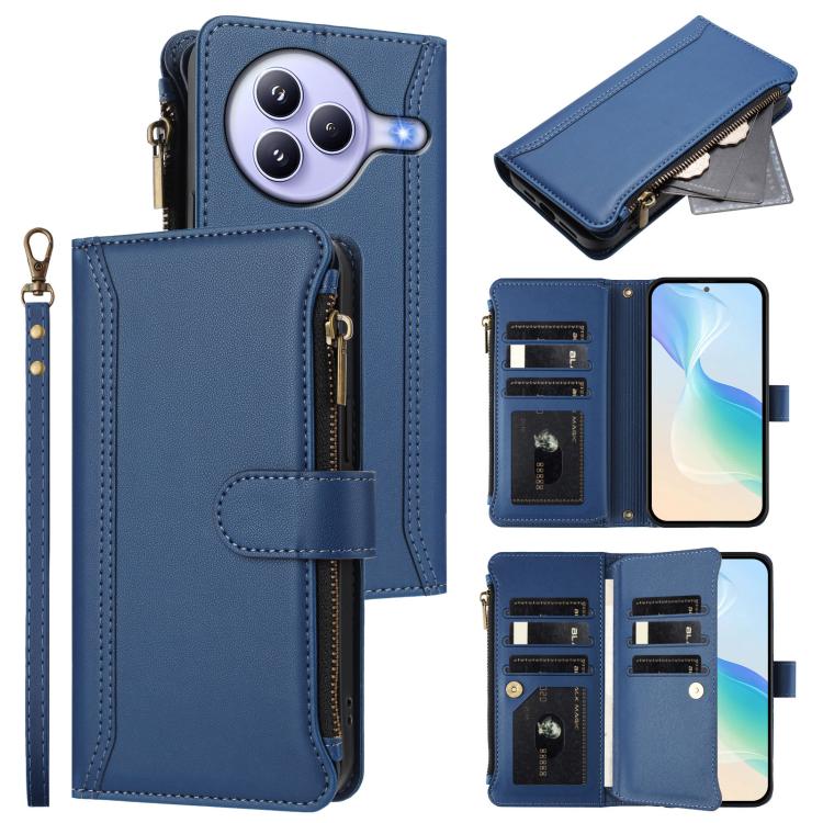 

For Xiaomi Civi 5 Pro Magnetic Closure 9 Card Slots Zipper Leather Case with Hand Strap(Dark Blue)