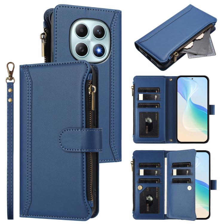 

For Redmi Note 15 4G / 5G Global 164mm Magnetic Closure 9 Card Slots Zipper Leather Case with Hand Strap(Dark Blue)