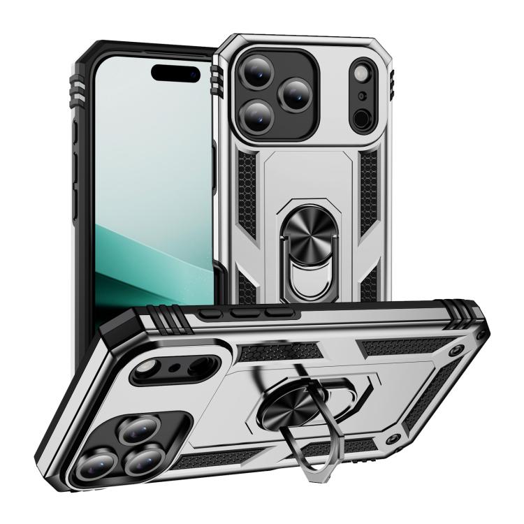 

For iPhone 17 Air Shockproof TPU Hybrid PC Phone Case with Holder(Silver)