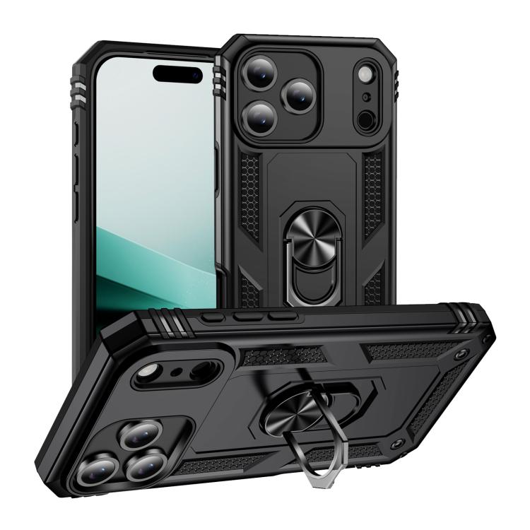 

For iPhone 17 Pro Shockproof TPU Hybrid PC Phone Case with Holder(Black)