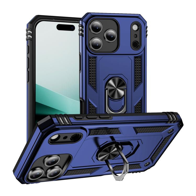 

For iPhone 17 Pro Shockproof TPU Hybrid PC Phone Case with Holder(Blue)