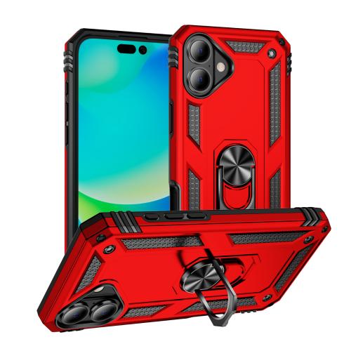 

For iPhone 17 Shockproof TPU Hybrid PC Phone Case with Holder(Red)