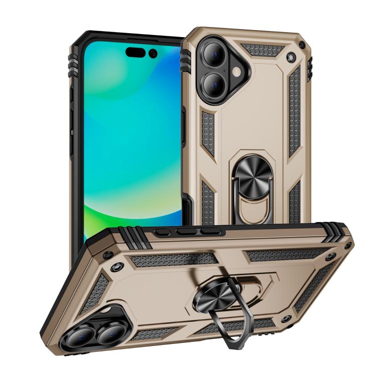 

For iPhone 17 Shockproof TPU Hybrid PC Phone Case with Holder(Gold)