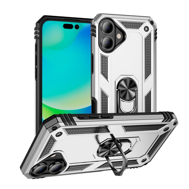 

For iPhone 17 Shockproof TPU Hybrid PC Phone Case with Holder(Silver)