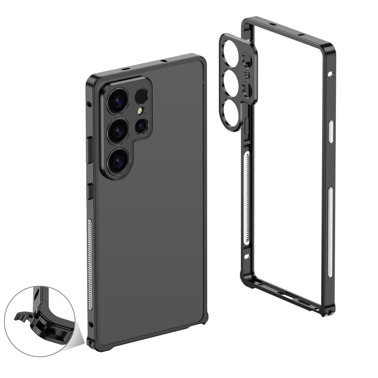

For Samsung Galaxy S25 Ultra 5G Metal Frame Heat Dissipation Phone Case with Camera Guard Ring(Black)