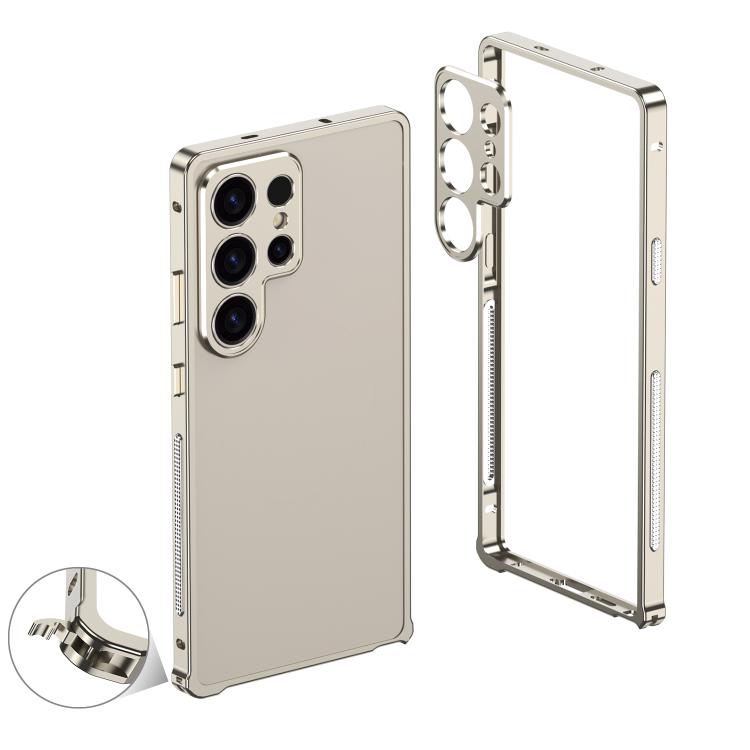 

For Samsung Galaxy S24 Ultra 5G Metal Frame Heat Dissipation Phone Case with Camera Guard Ring(Gold)
