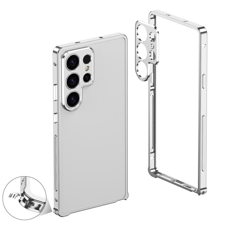 

For Samsung Galaxy S23 Ultra 5G Metal Frame Heat Dissipation Phone Case with Camera Guard Ring(Silver)