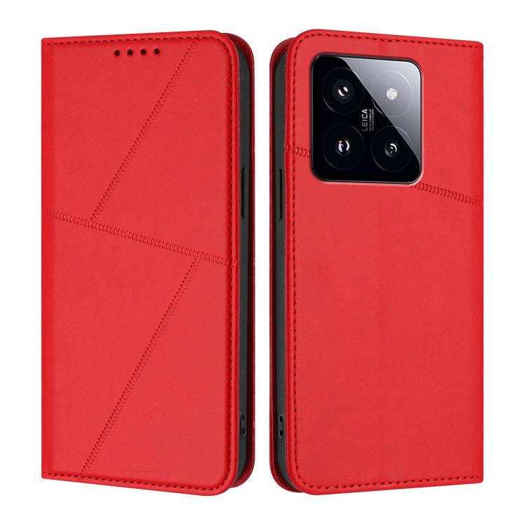 

For Xiaomi 14 Pro Strong Magnetic Frosted Flip Leather Phone Case(Red)