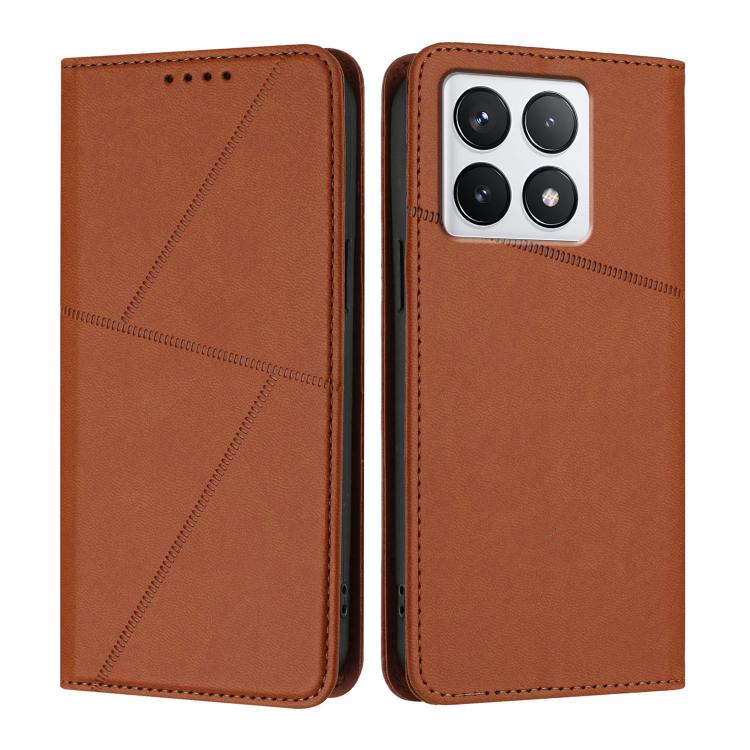 

For Xiaomi 14T Strong Magnetic Frosted Flip Leather Phone Case(Coffee Color)