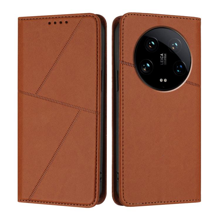 

For Xiaomi 14 Ultra Strong Magnetic Frosted Flip Leather Phone Case(Coffee Color)