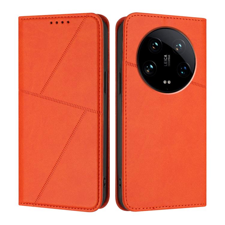 

For Xiaomi 14 Ultra Strong Magnetic Frosted Flip Leather Phone Case(Orange)