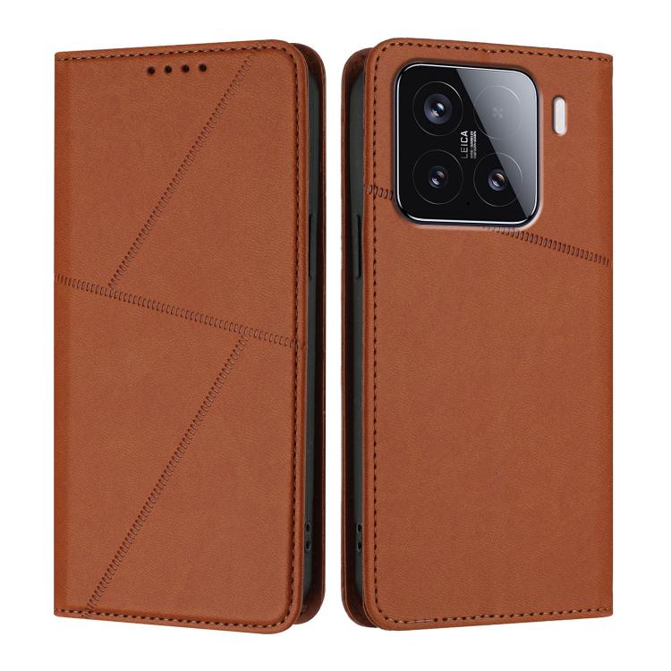 

For Xiaomi 15 Strong Magnetic Frosted Flip Leather Phone Case(Coffee Color)
