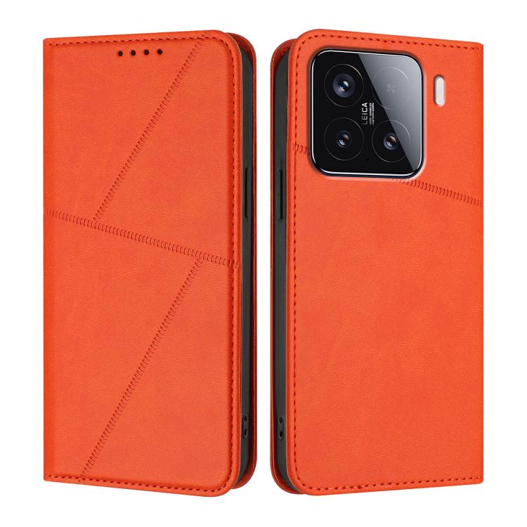 

For Xiaomi 15 Strong Magnetic Frosted Flip Leather Phone Case(Orange)