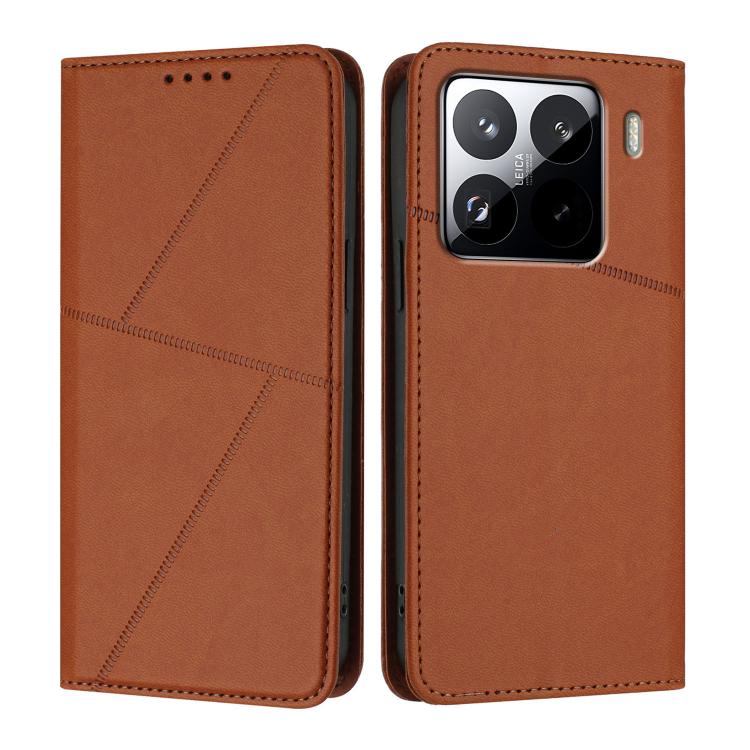 

For Xiaomi 15 Pro Strong Magnetic Frosted Flip Leather Phone Case(Coffee Color)