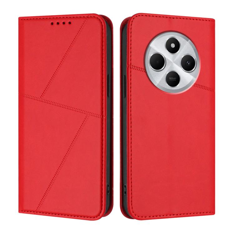 

For Redmi 14C 4G / 14R 5G / A4 5G Strong Magnetic Frosted Flip Leather Phone Case(Red)