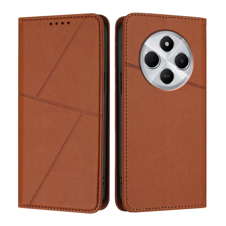 

For Redmi 14C 4G / 14R 5G / A4 5G Strong Magnetic Frosted Flip Leather Phone Case(Coffee Color)