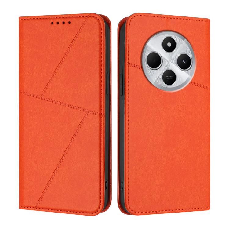 

For Redmi 14C 4G / 14R 5G / A4 5G Strong Magnetic Frosted Flip Leather Phone Case(Orange)