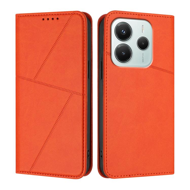 

For Redmi Note 14 4G 164.84mm Strong Magnetic Frosted Flip Leather Phone Case(Orange)