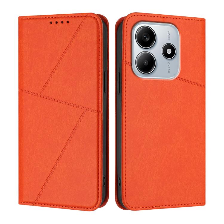 

For Redmi Note 14 4G 163.25mm Strong Magnetic Frosted Flip Leather Phone Case(Orange)