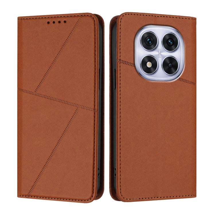 

For Redmi Note 14 Pro 4G Strong Magnetic Frosted Flip Leather Phone Case(Coffee Color)