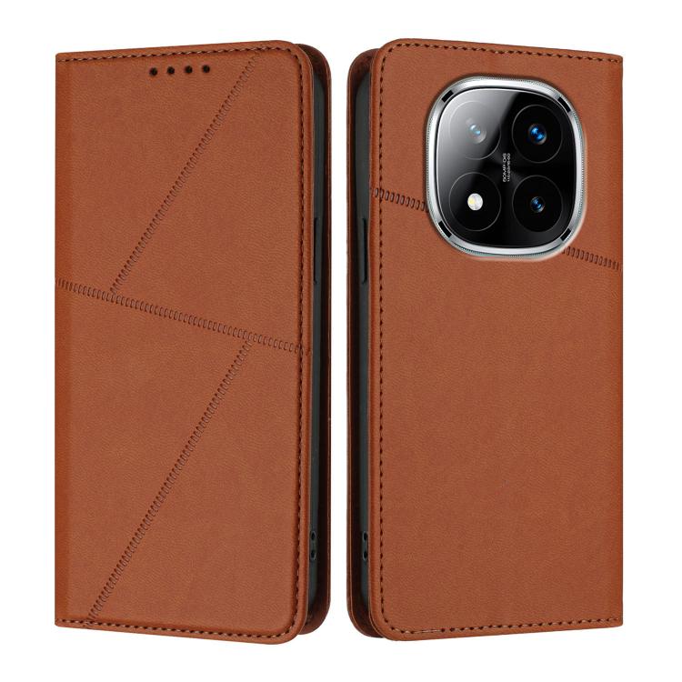 

For Redmi Note 14 Pro+ Strong Magnetic Frosted Flip Leather Phone Case(Coffee Color)