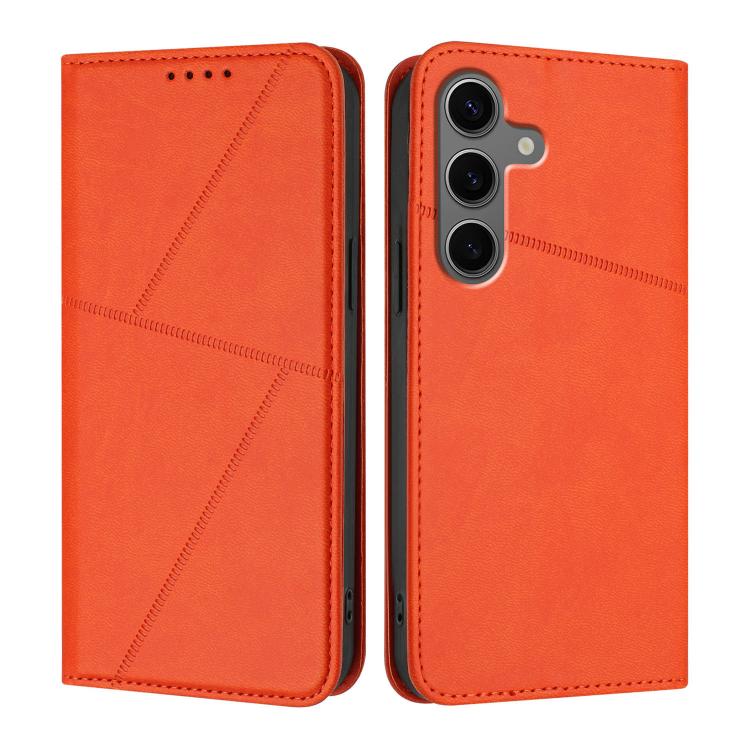 

For Samsung Galaxy S25+ 5G / S24+ 5G Strong Magnetic Frosted Flip Leather Phone Case(Orange)
