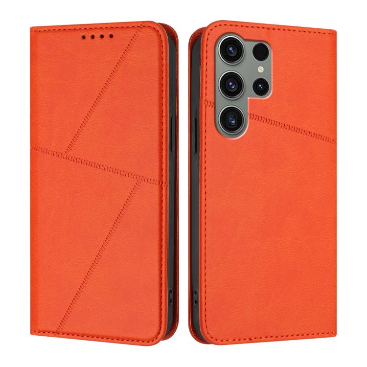 

For Samsung Galaxy S23 Ultra 5G Strong Magnetic Frosted Flip Leather Phone Case(Orange)