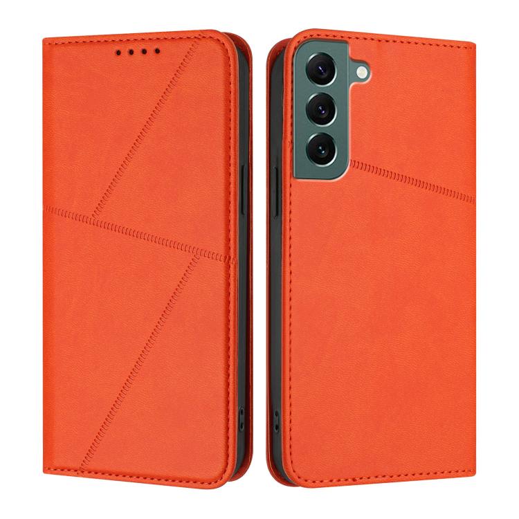 

For Samsung Galaxy S22+ 5G Strong Magnetic Frosted Flip Leather Phone Case(Orange)