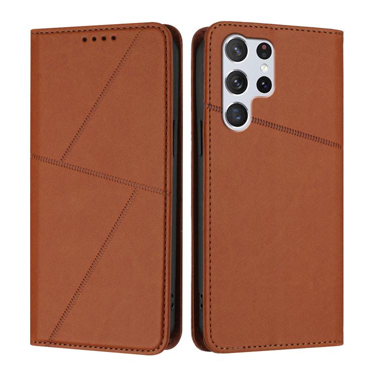 

For Samsung Galaxy S22 Ultra 5G Strong Magnetic Frosted Flip Leather Phone Case(Coffee Color)