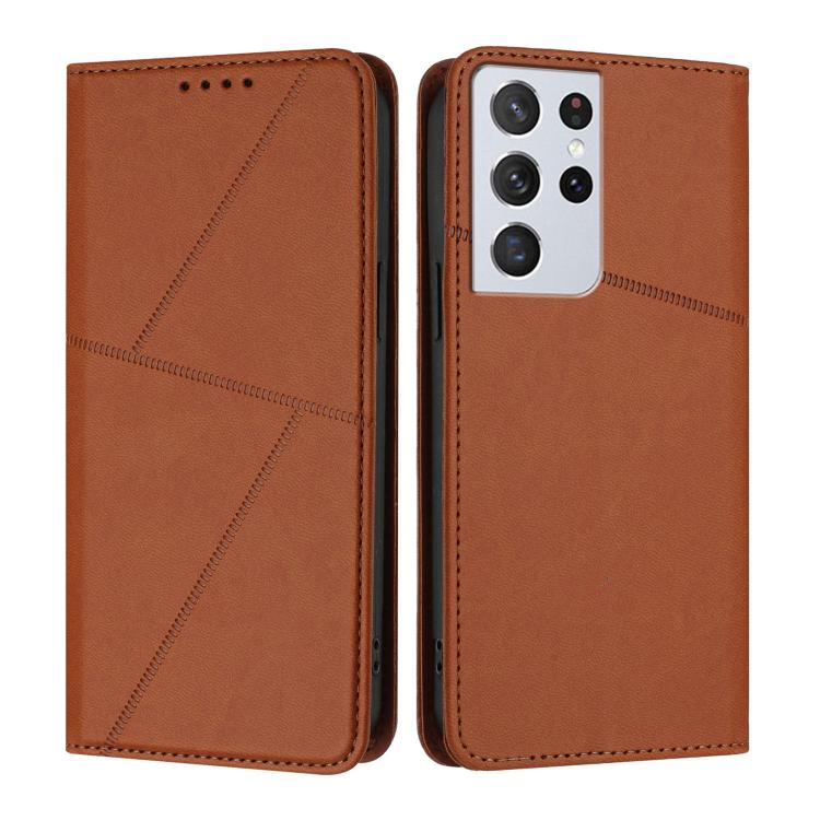 

For Samsung Galaxy S21 Ultra 5G Strong Magnetic Frosted Flip Leather Phone Case(Coffee Color)