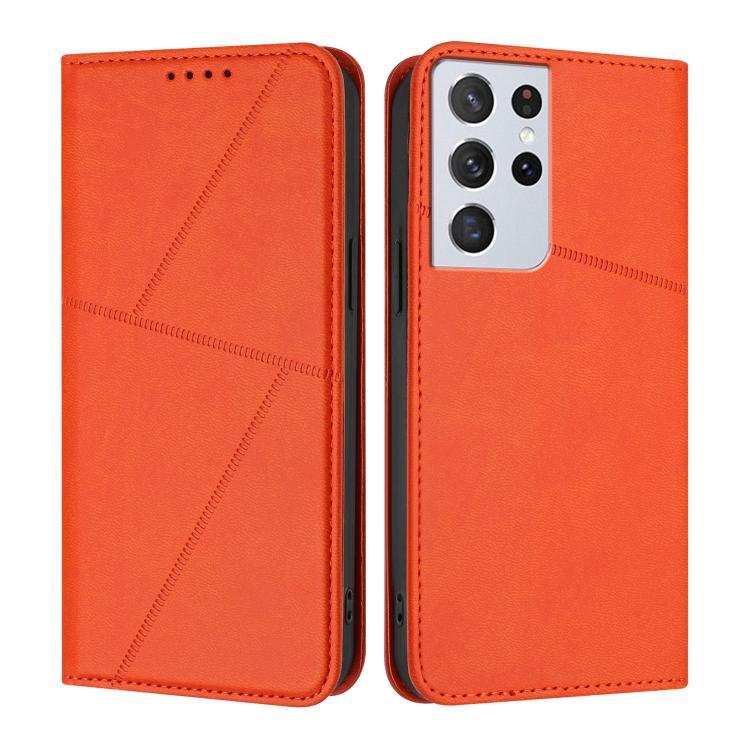 

For Samsung Galaxy S21 Ultra 5G Strong Magnetic Frosted Flip Leather Phone Case(Orange)